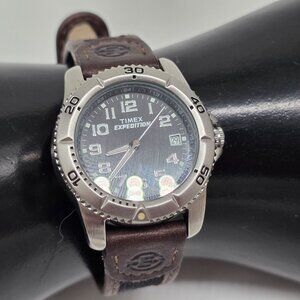 Timex Expedition Brown Leather & Nylon Watch With Date Display & Rotating Bezel